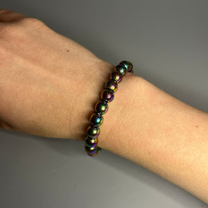 Crystal Bead Bracelet - Aura Hematite