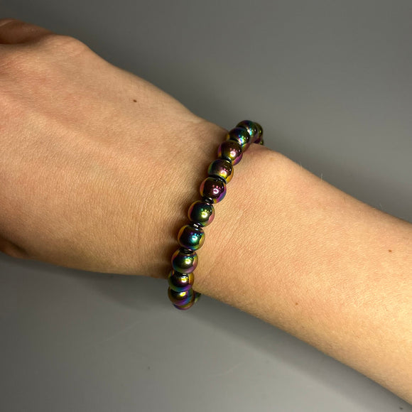 Crystal Bead Bracelet - Aura Hematite