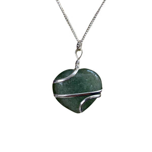 Crystal Wire Wrapped Heart Pendant - Green Aventurine