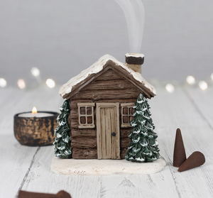 Incense Cone Burner - Winter Log Cabin