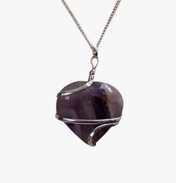 Crystal Wire Wrapped Heart Pendant - Amethyst