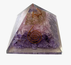 Orgone Reiki Healing Pyramid - Rose Quartz & Amethyst