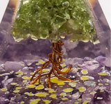 Orgone Reiki Healing Pyramid - Tree of Life - Amethyst & Green Aventurine