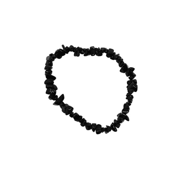 Gemstone Chip Stretch Bracelet - Black Obsidian