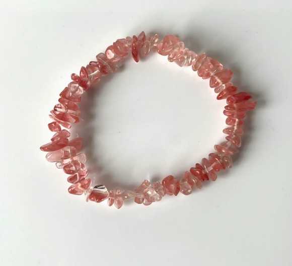 Gemstone Chip Stretch Bracelet - Strawberry Quartz