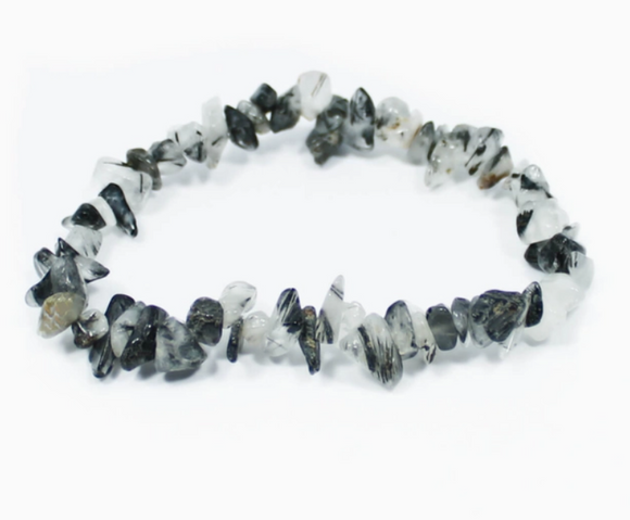 Gemstone Chip Stretch Bracelet - Tourmalinated Quartz