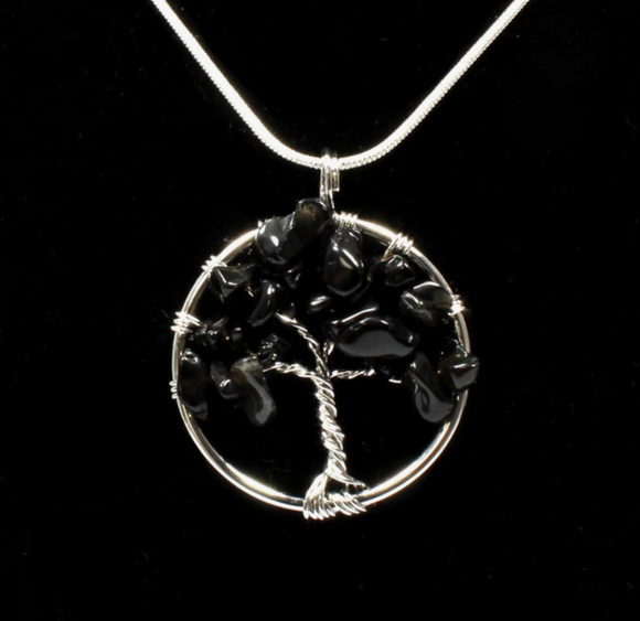 Crystals - Tree of Life Pendant - Black Obsidian
