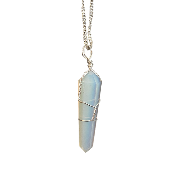 Wire Wrapped Pencil Pendant -  Opalite