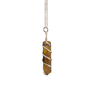 Wire Wrapped Pencil Pendant - Tiger's Eye