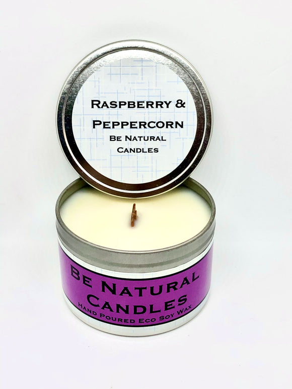 Be Natural - Tinned Soy Candle - Raspberry & Black Peppercorn