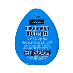 Super Man Blue Edit 3 in 1 Shampoo Shave & Wash Bar
